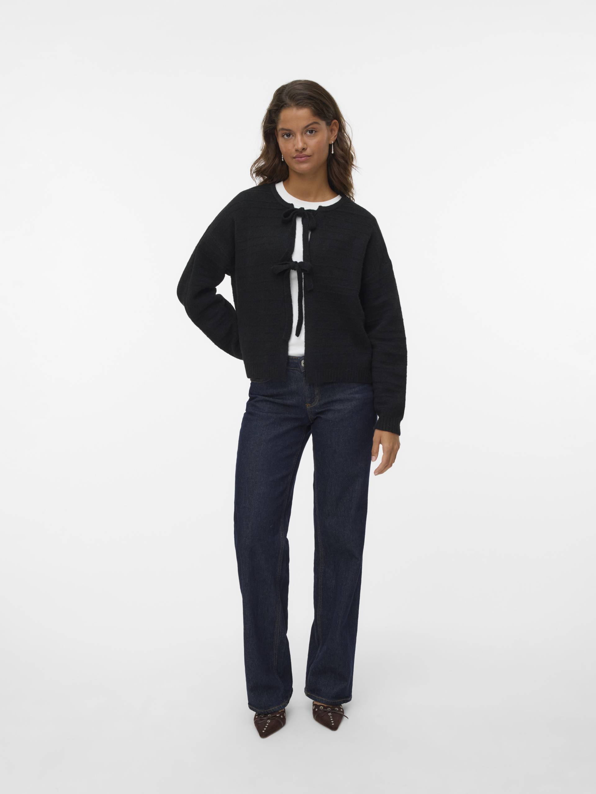 VERO MODA - VMBOOM STRUCTURE LS O-NECK TIE CARD BOO black - Gr. - XS von VERO MODA