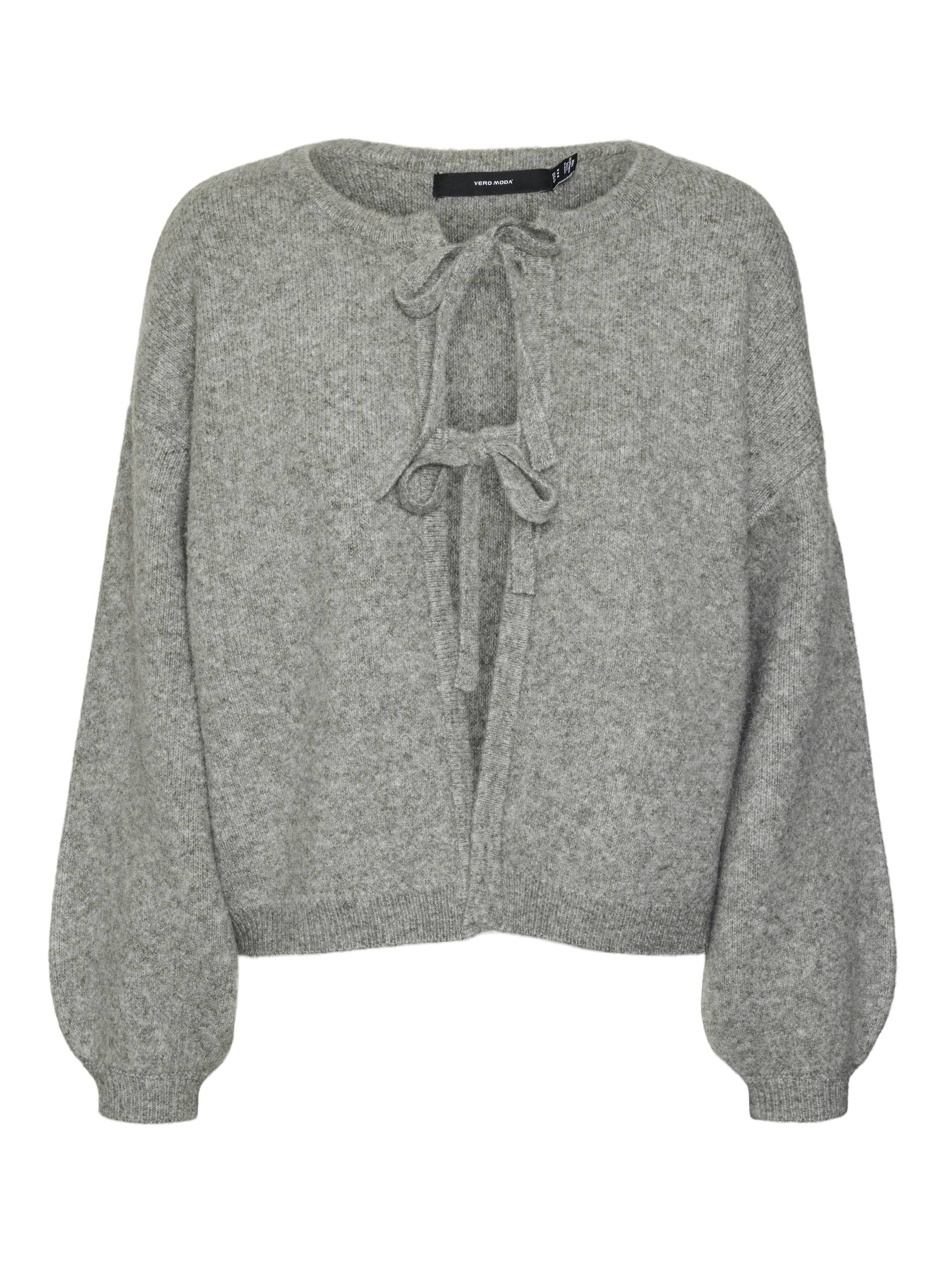 VERO MODA - VMBOW LS O-NECK TIE CARDIGAN GA medium grey melange - Gr. - XS von VERO MODA
