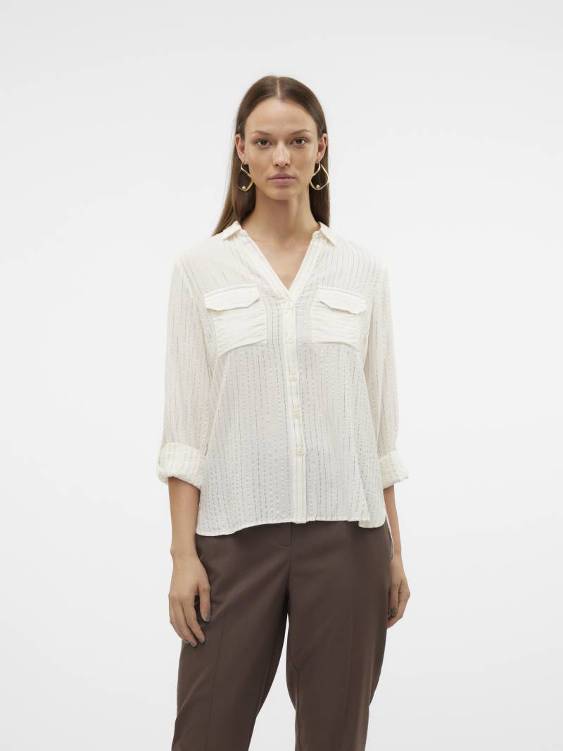 VERO MODA - VMBUMPY LS GLITTER SHIRT WVN NOOS snow white - Gr. - M von VERO MODA
