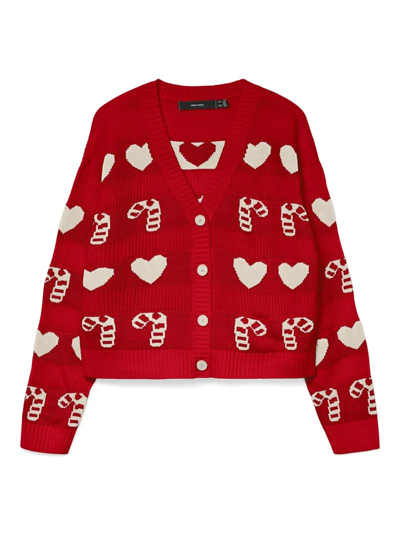 VERO MODA - VMCANDYHEARTS LS V-NECK CARDGAN XMAS chinese red - Gr. - S von VERO MODA
