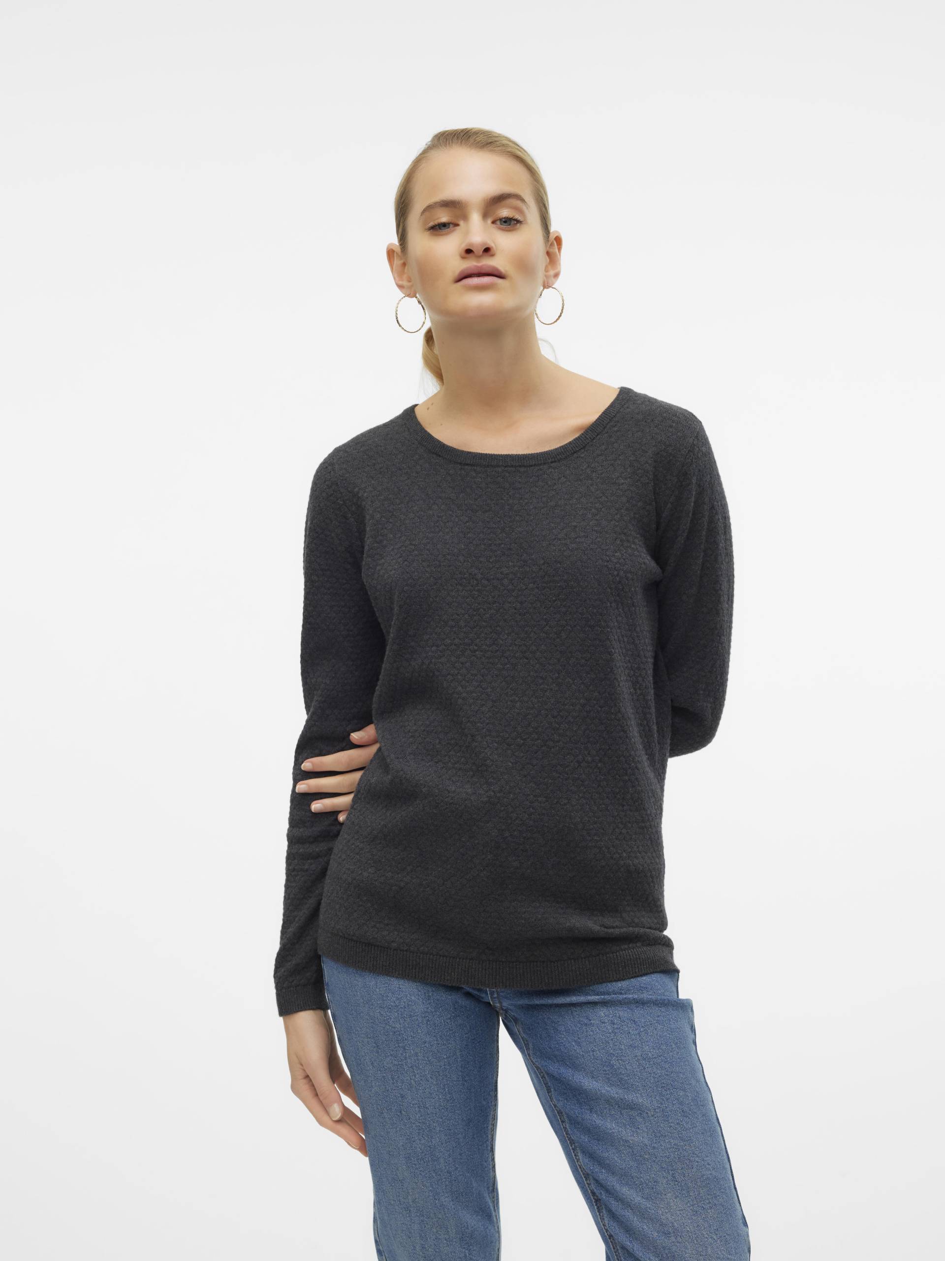VERO MODA - VMCARE STRUCTURE LS O-NECK BLOU NOOS dark grey melange - Gr. - S von VERO MODA