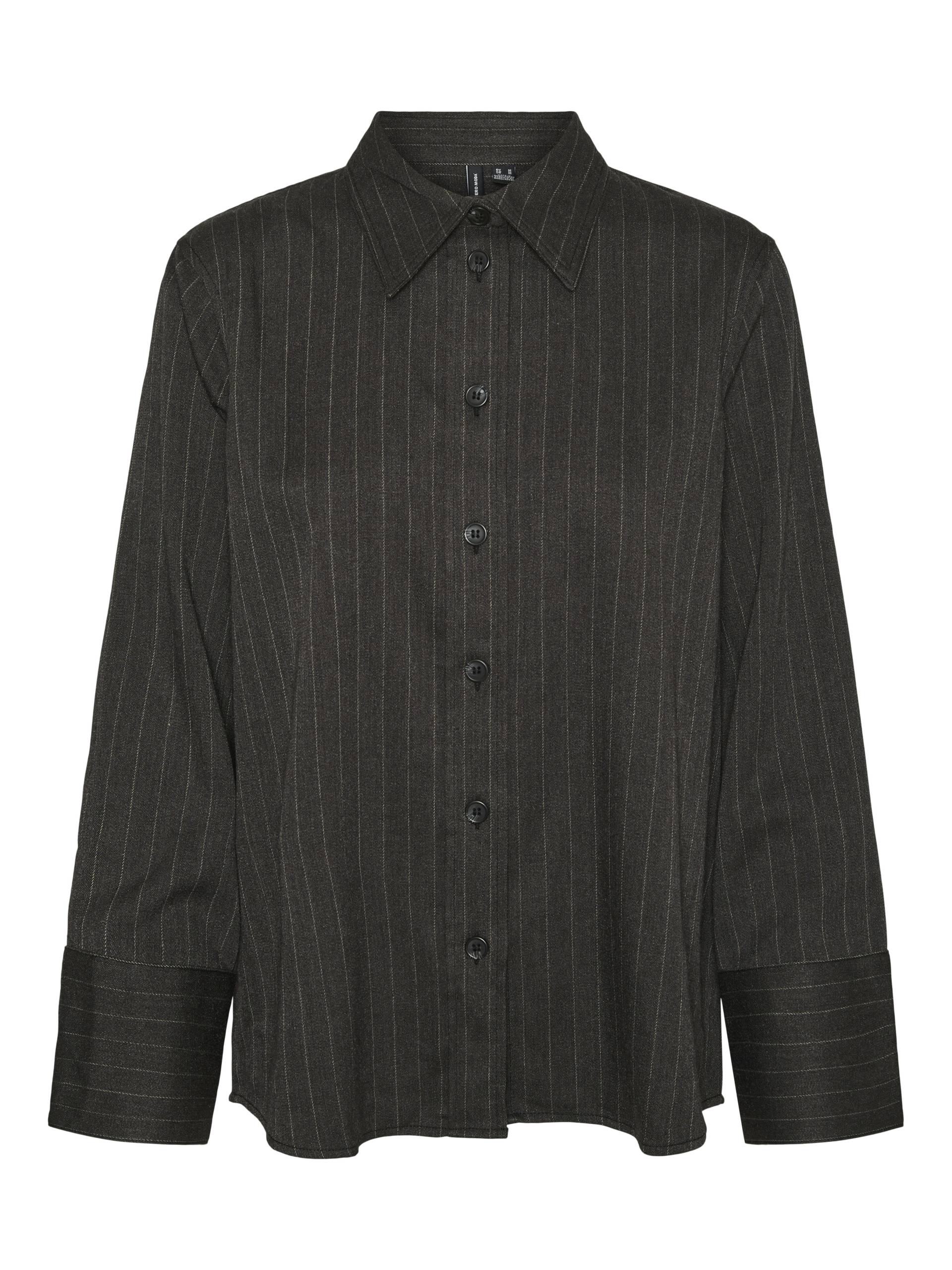 VERO MODA - VMDANIA STRIPE LS SHIRT WVN GA dark grey melange - Gr. - S von VERO MODA