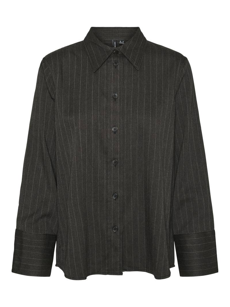 VERO MODA - VMDANIA STRIPE LS SHIRT WVN GA dark grey melange - Gr. - S von VERO MODA