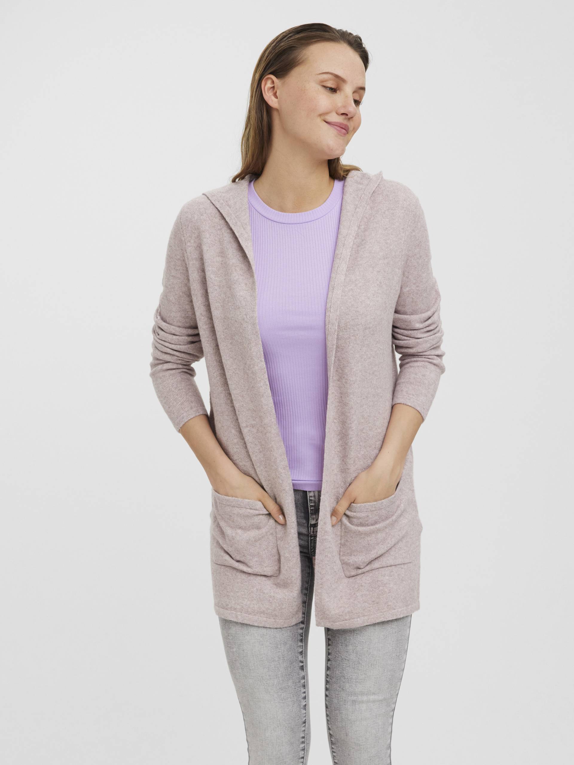 VERO MODA - VMDOFFY LS OPEN HOOD CARDIGAN GA NOOS woodrose - Gr. - XS von VERO MODA