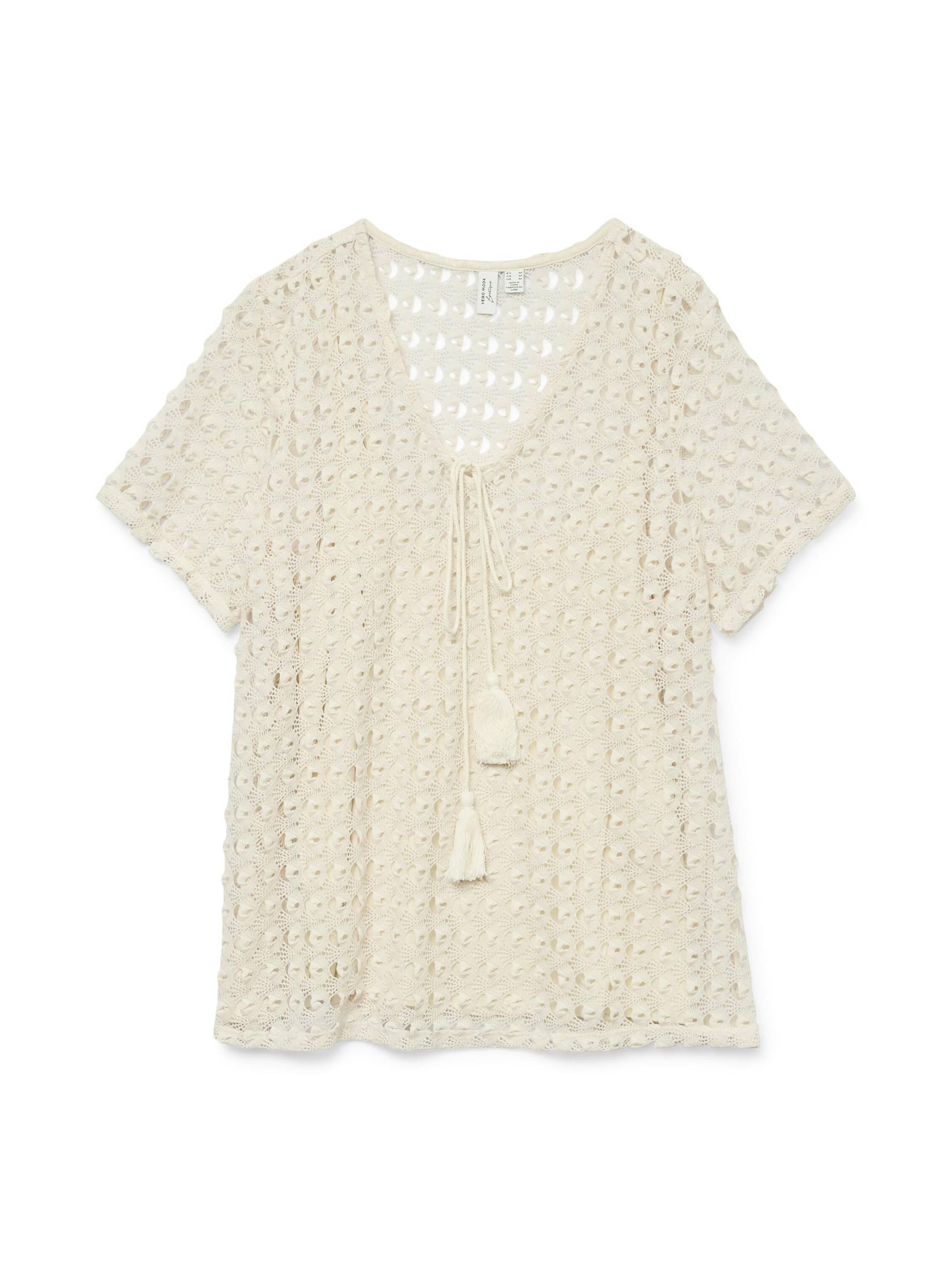 VERO MODA - VMDYLIE S/S V-NECK TOP WVN BTQ GA birch - Gr. - XS von VERO MODA