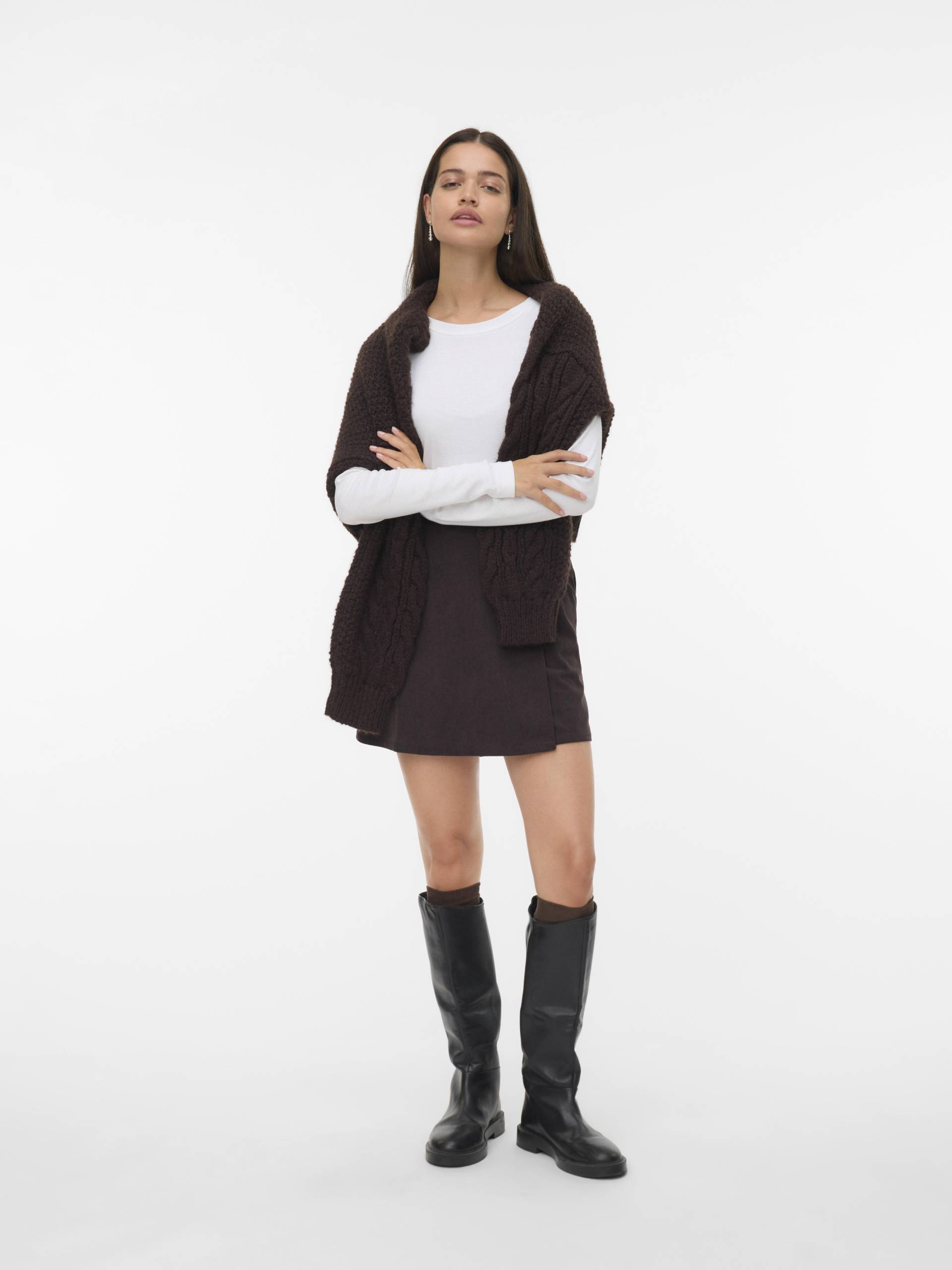 VERO MODA - VMELLY HW SHORT WRAP SKIRT WVN GA chocolate torte - Gr. - L von VERO MODA