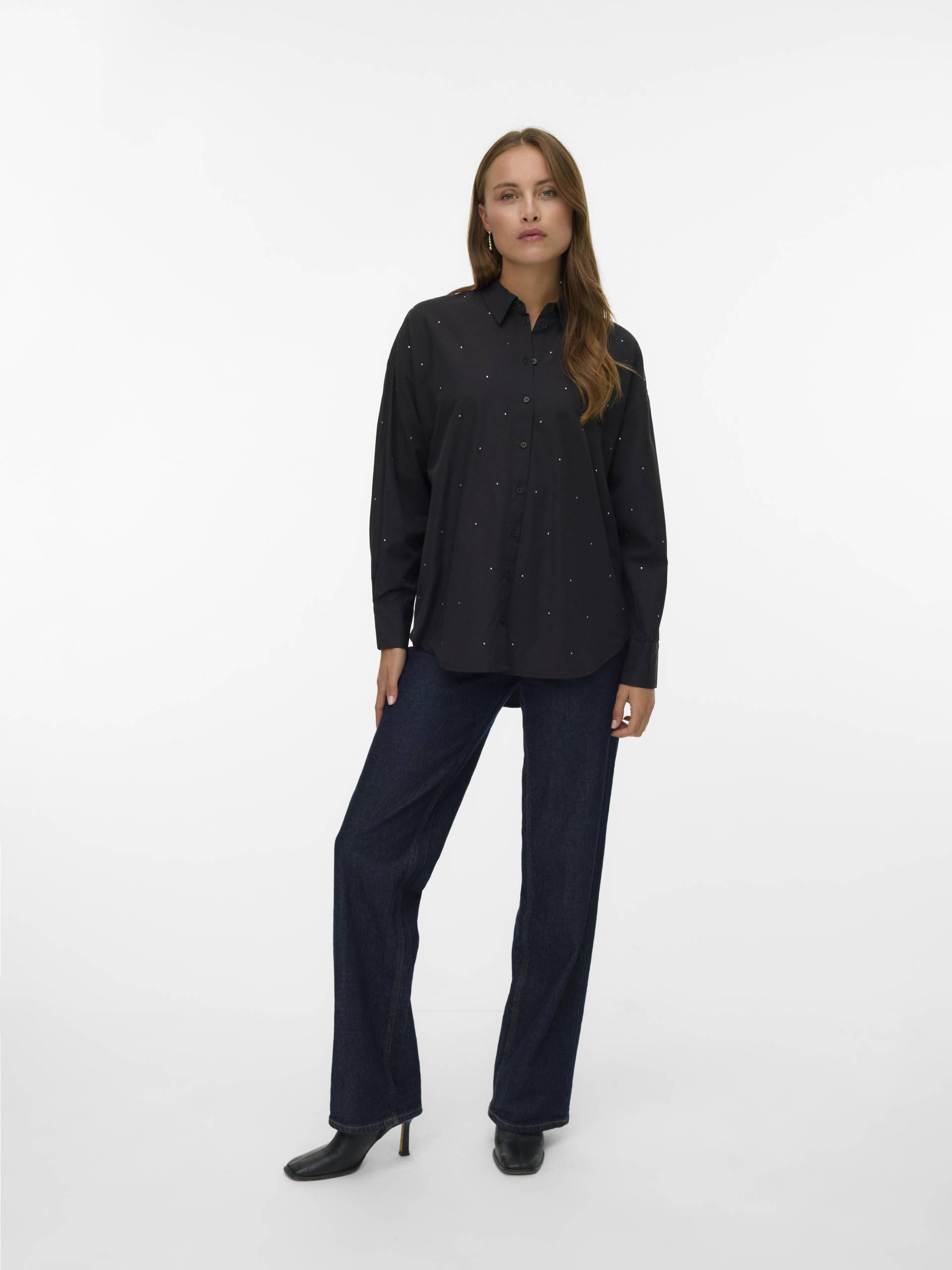 VERO MODA - VMFANNI RHINESTONE LS SHIRT WVN NOOS black - Gr. - XS von VERO MODA