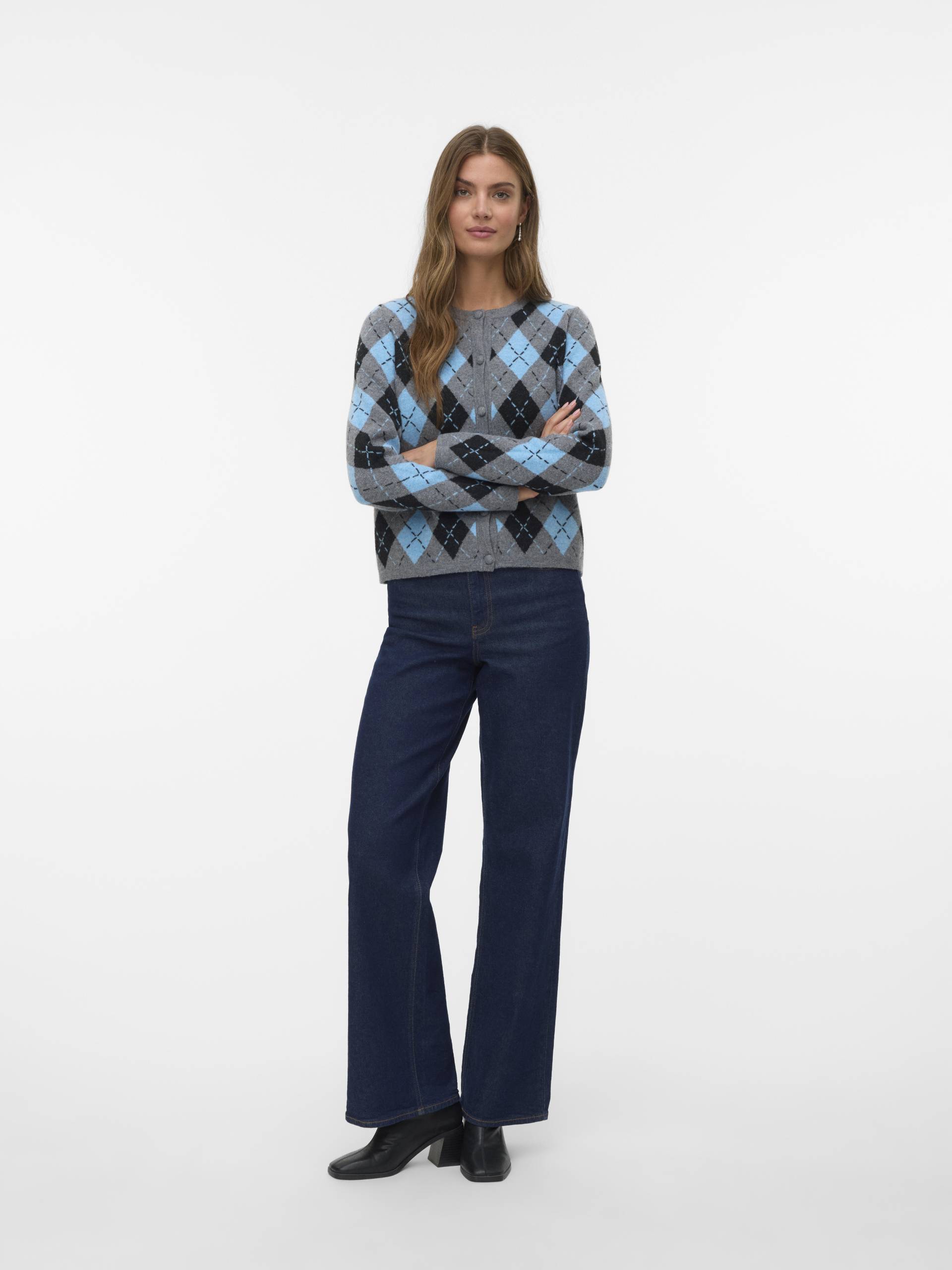 VERO MODA - VMGIORGIA LS O-NECK CARDIGAN GA medium grey melange - Gr. - M von VERO MODA