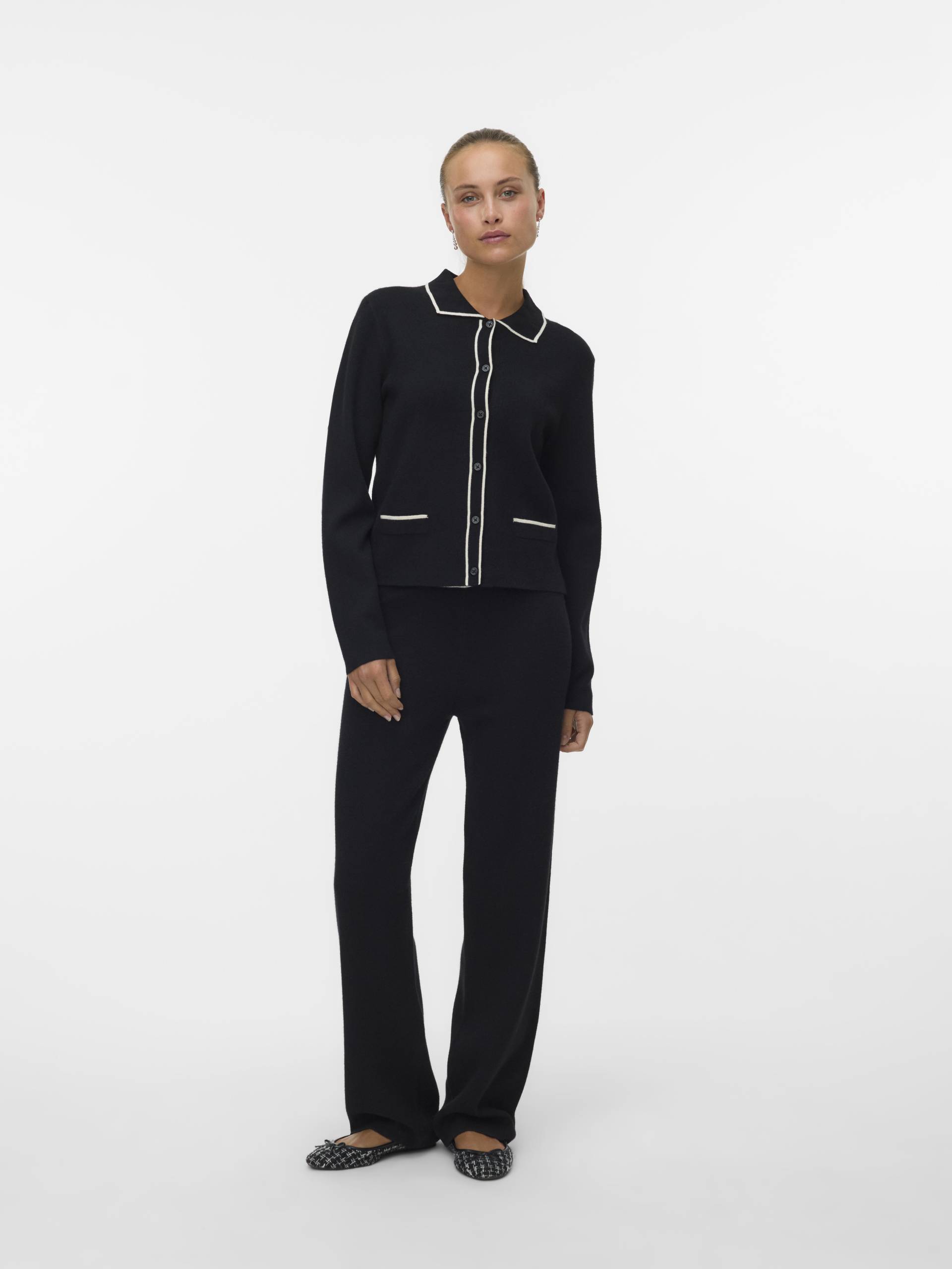 VERO MODA - VMGOLD LS POLONECK DOUBLE CONTRAST CARD. black - Gr. - XL von VERO MODA