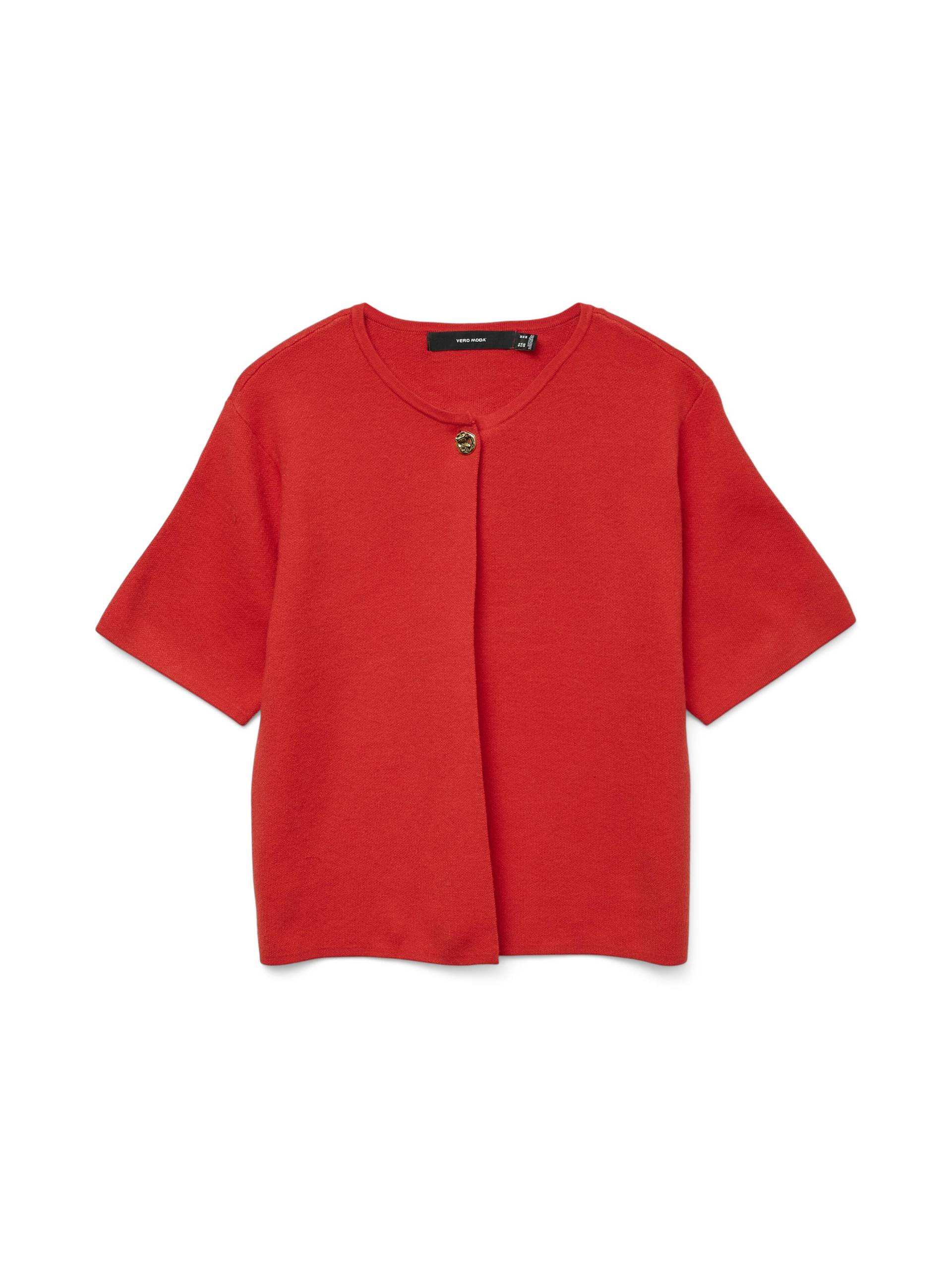 VERO MODA - VMGOLD SS O-NECK ONE BUTTON CARDIGAN fiery red - Gr. - M von VERO MODA
