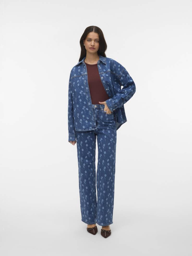 VERO MODA - VMHAYDEN LS FLOWER DENIM SHIRT RA380 medium blue denim - Gr. - XS von VERO MODA