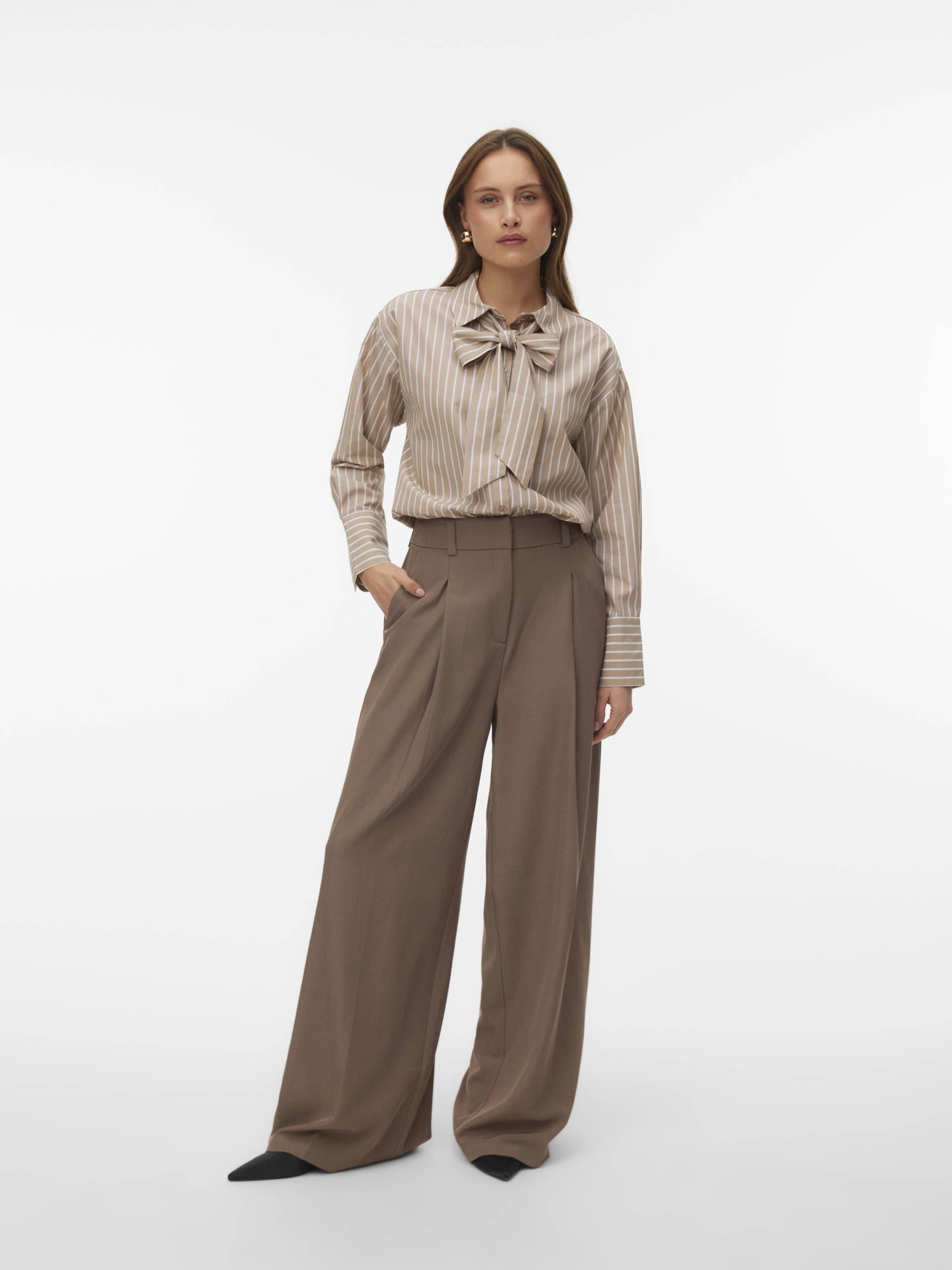 VERO MODA - VMISLUNN L/S BOW SHIRT WVN BTQ silver mink - Gr. - XS von VERO MODA