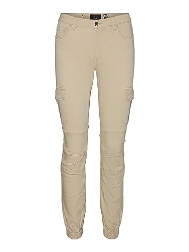 VERO MODA Damen Jeans Hose Stretch Denim Jogger Pants Cargo Stoffhose VMIVY, Farben:Beige, Größe:M / 30L, Beinlänge:L30 von VERO MODA