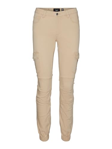 VERO MODA Damen Jeans Hose Stretch Denim Jogger Pants Cargo Stoffhose VMIVY, Farben:Beige, Größe:S / 30L, Beinlänge:L30 von VERO MODA