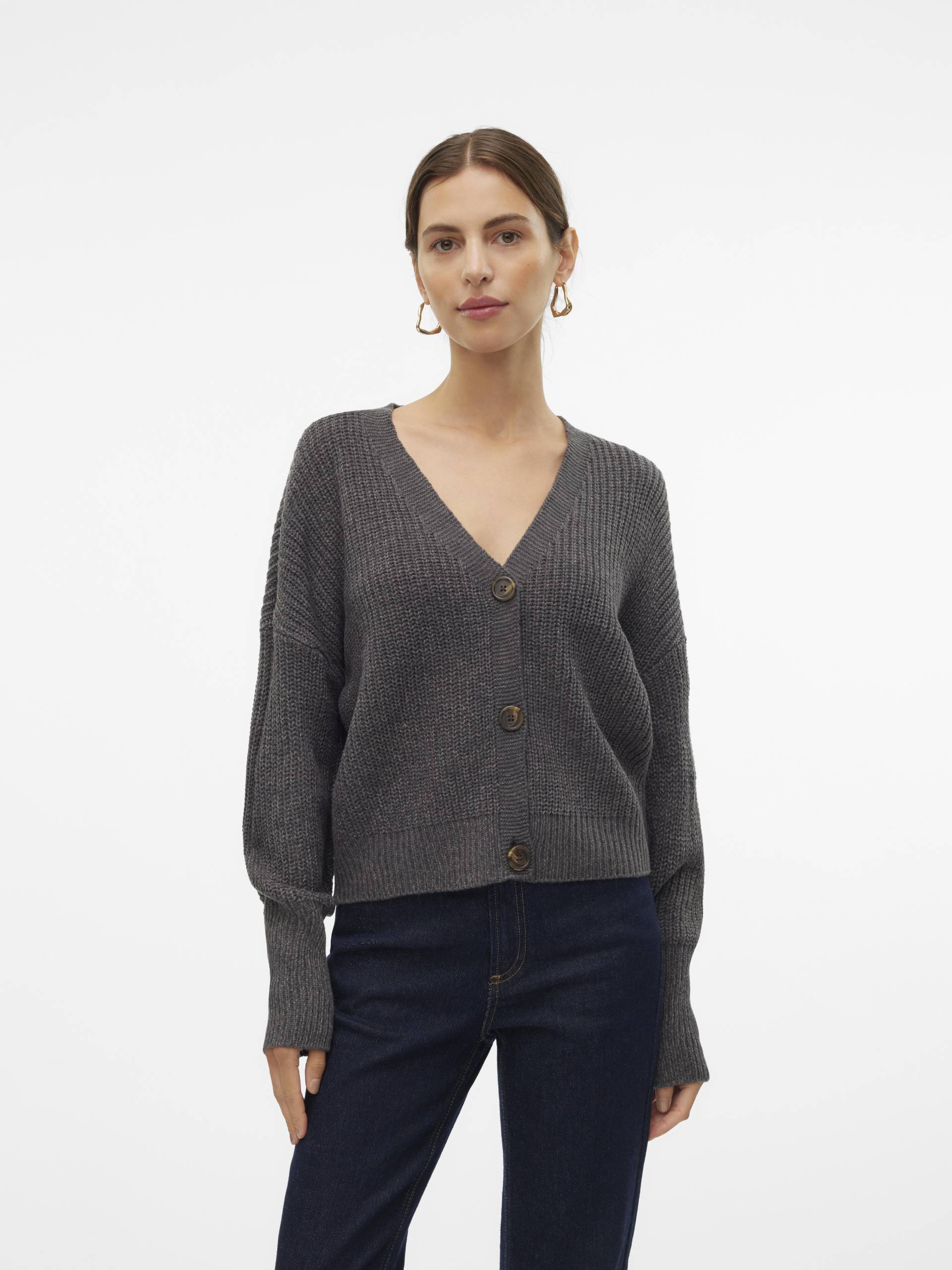 VERO MODA - VMLEA LS V-NECK CUFF CARDIGAN NOOS asphalt - Gr. - XL von VERO MODA