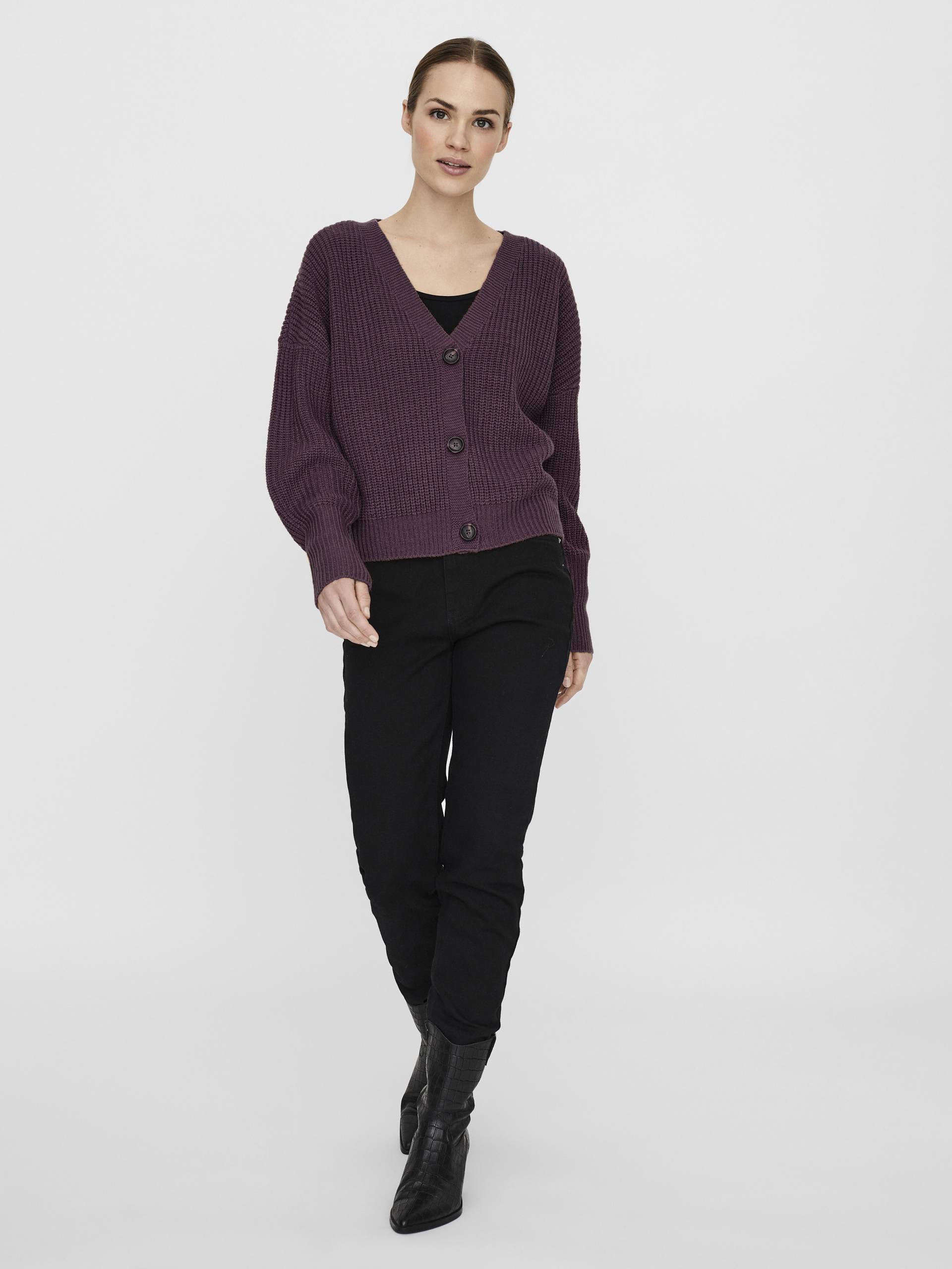 VERO MODA - VMLEA LS V-NECK CUFF CARDIGAN NOOS winetasting - Gr. - S von VERO MODA