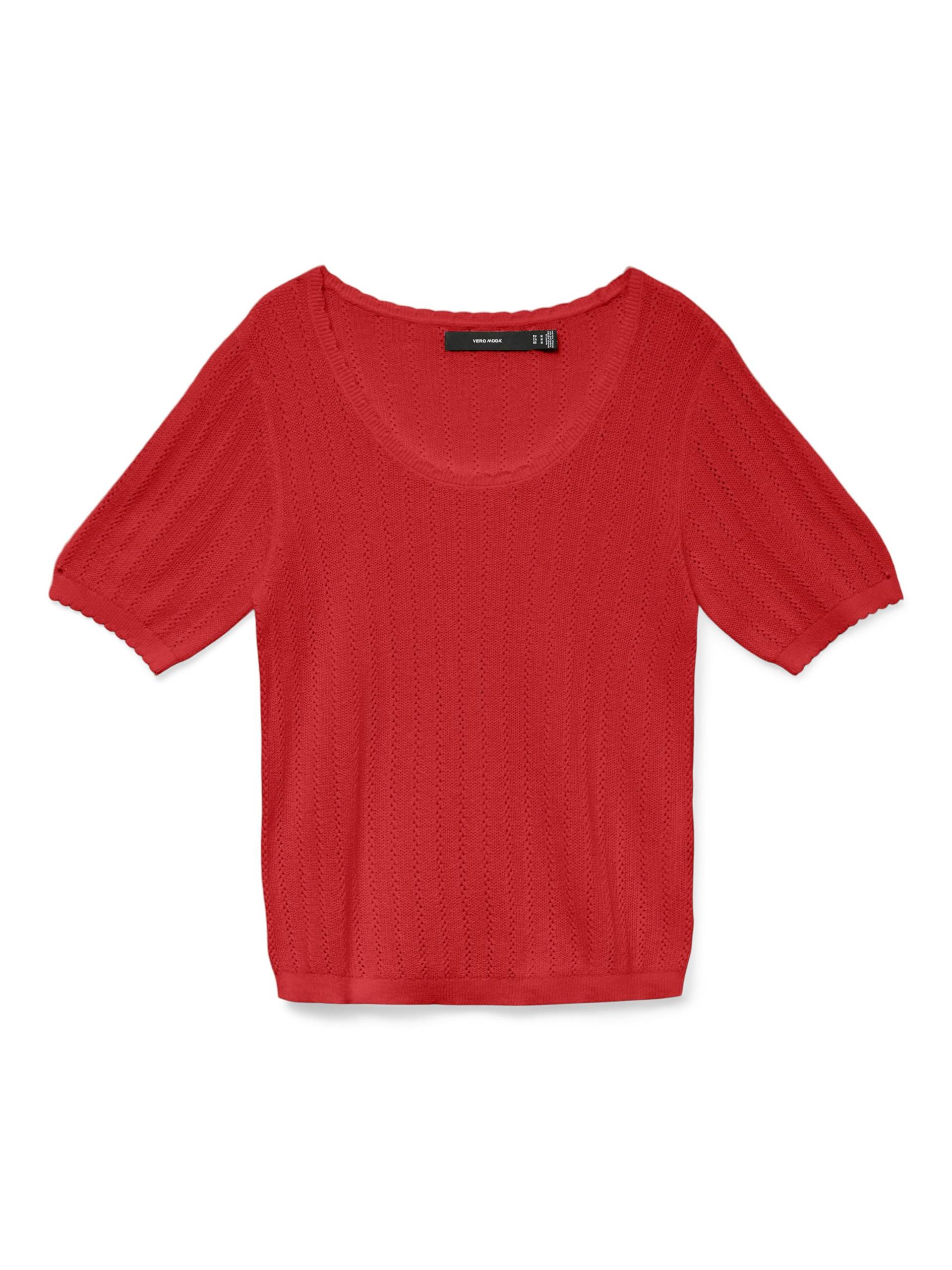 VERO MODA - VMLUXLIGHT POINTELLE SS U-NECK PULLOVER fiery red - Gr. - M von VERO MODA