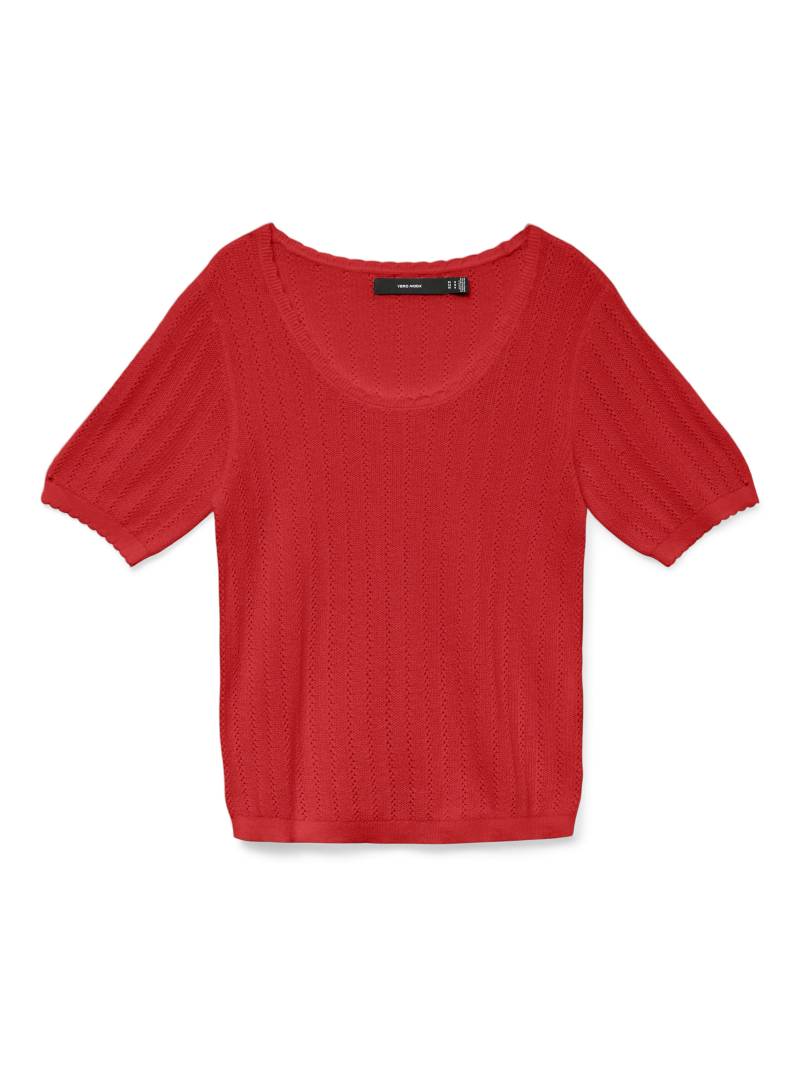 VERO MODA - VMLUXLIGHT POINTELLE SS U-NECK PULLOVER fiery red - Gr. - M von VERO MODA