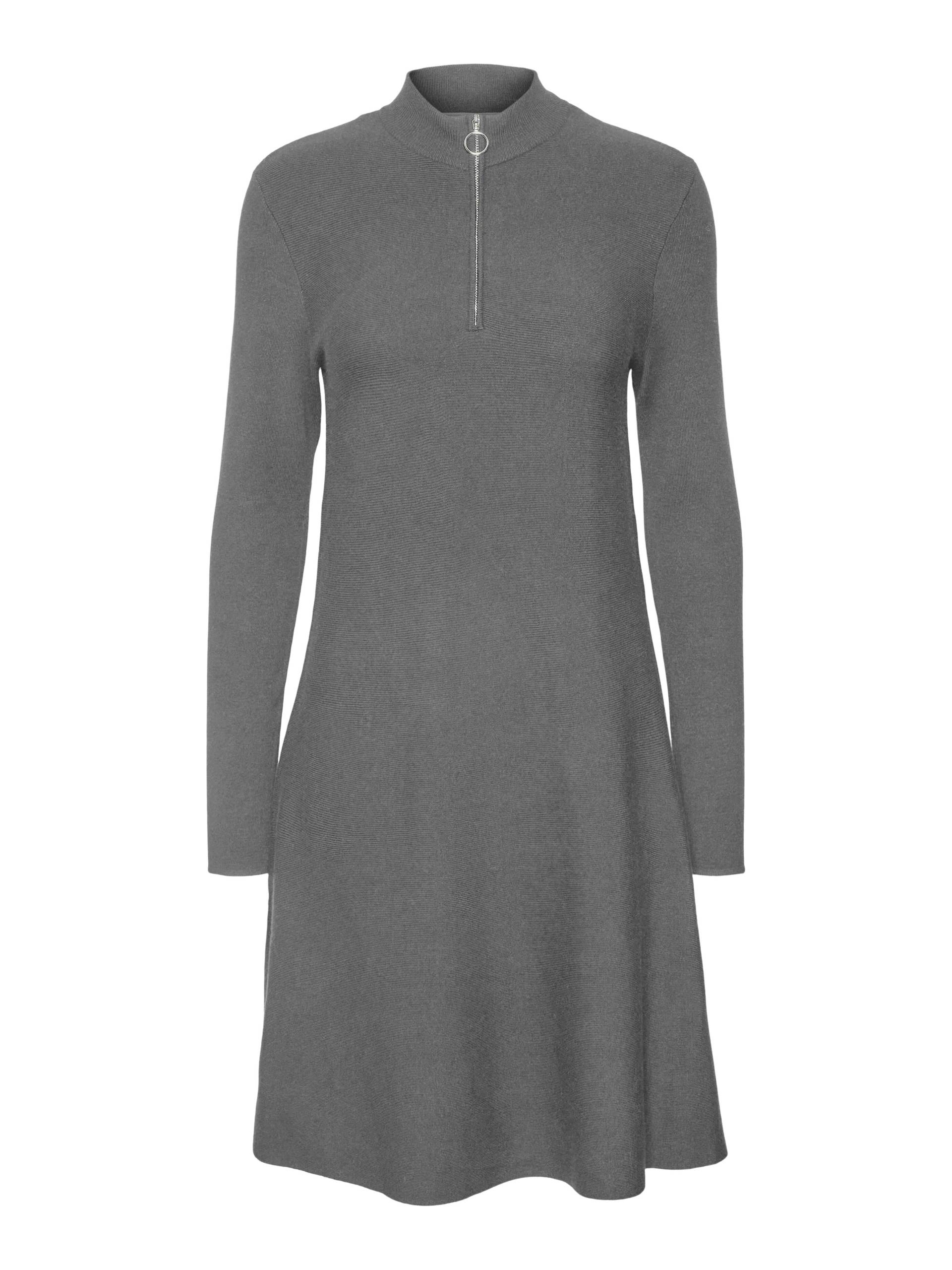 VERO MODA - VMNANCY LS ZIP NECK SHORT DRESS GA medium grey melange - Gr. - M von VERO MODA