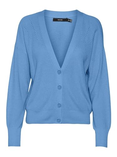 VERO MODA Damen Vmnewlexsun Ls Short V-Neck Car Ga Noos Strickjacke, Bonnie Blue, S EU von VERO MODA