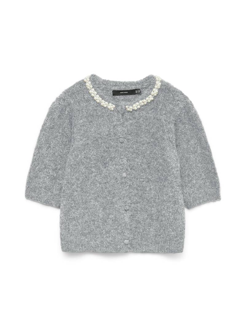 VERO MODA - VMOCEAN 2/4 O-NECK JEWELLERY CARDIGAN medium grey melange - Gr. - S von VERO MODA