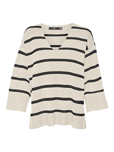 VERO MODA Damen Feinstrick Pullover Legerer Streifen Sweater Weicher Longsleeve VMSABA, Farben:Schwarz, Größe:XL von VERO MODA