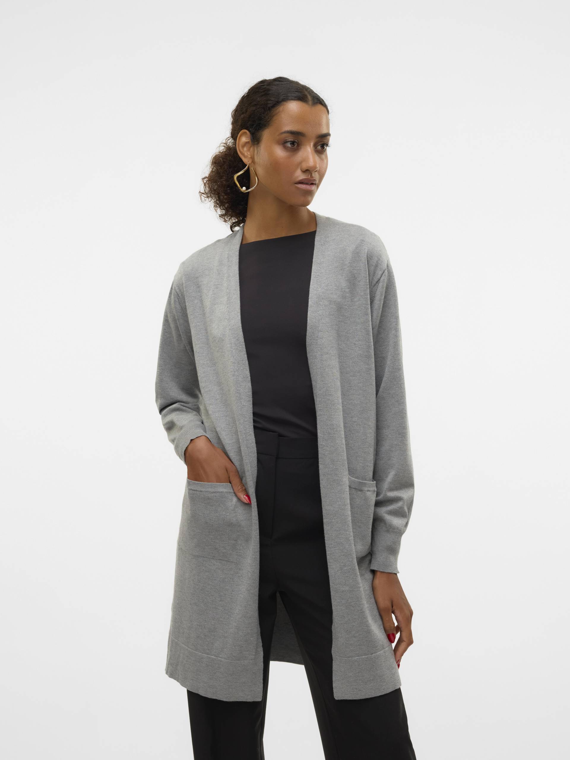 VERO MODA - VMSILJE LS OPEN CARDIGAN GA NOOS medium grey melange - Gr. - XS von VERO MODA