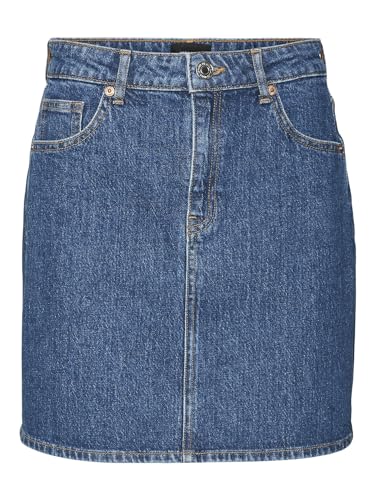 VERO MODA Rock Mini Denim Jeansrock Hoher Bund Knopfleiste Taschen Minirock, Farben:Blau, Größe:M von VERO MODA