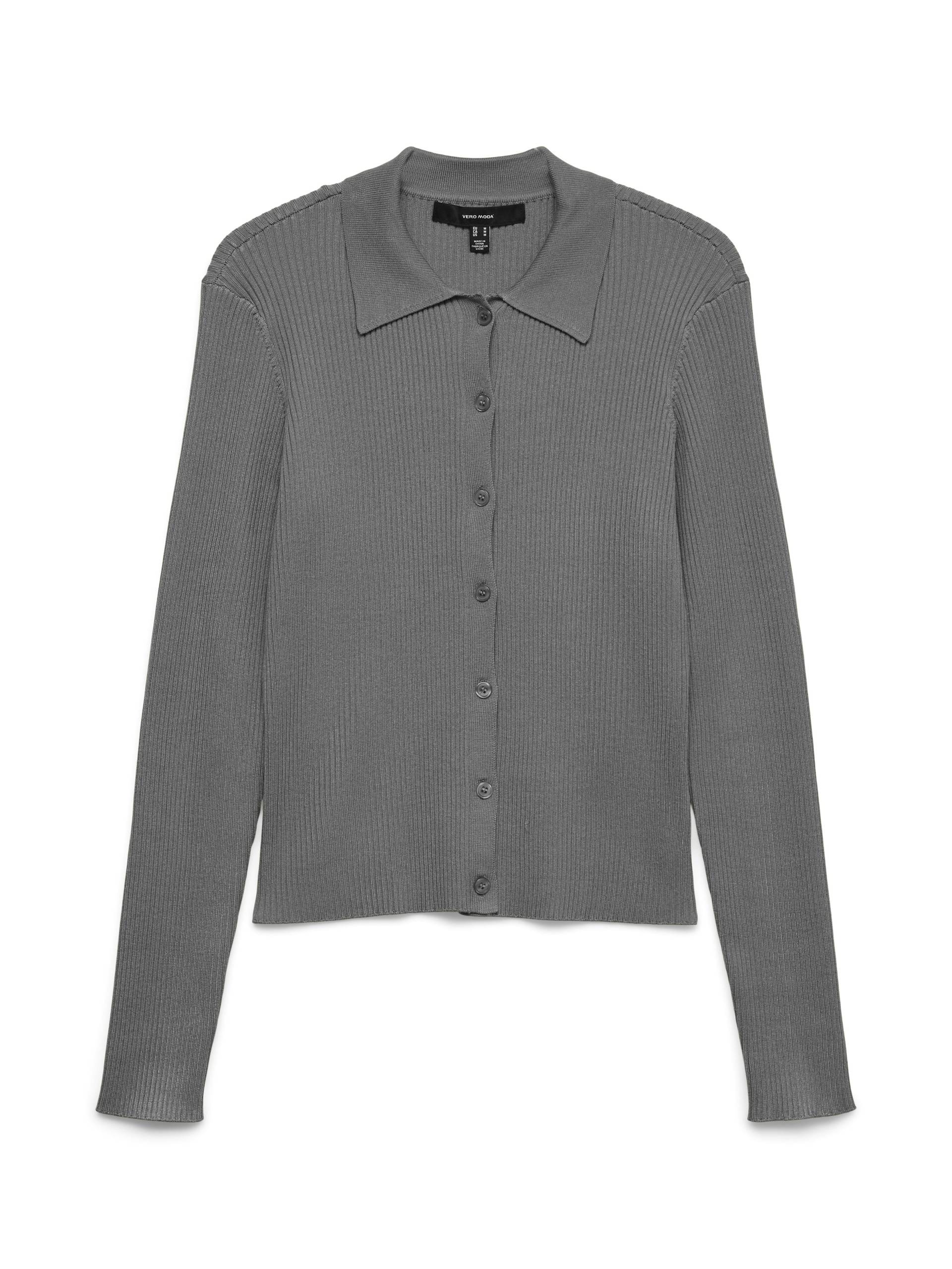 VERO MODA - VMVADIN LS POLONECK CARDIGAN medium grey melange - Gr. - XL von VERO MODA
