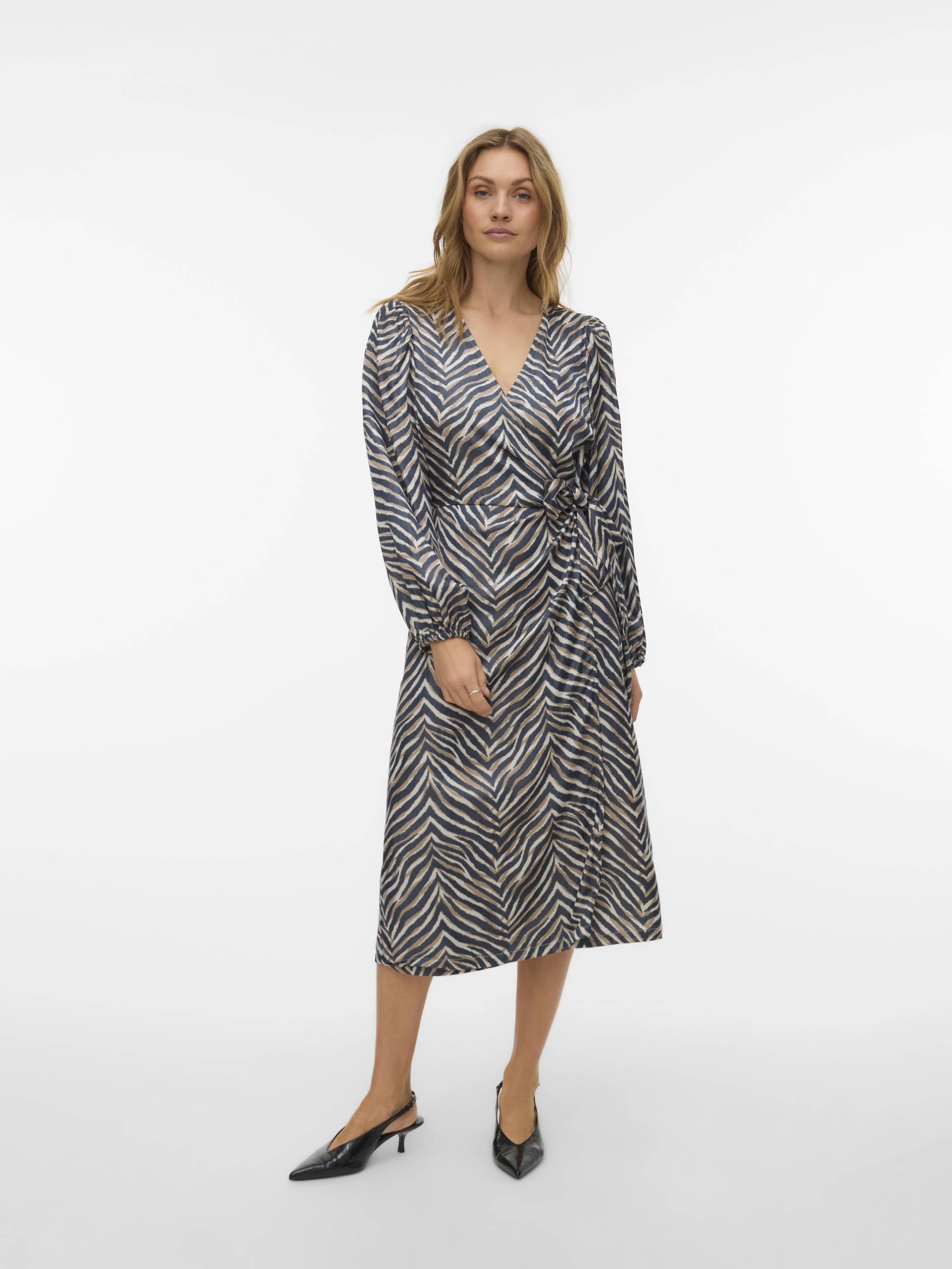 VERO MODA - VMVINA SONYA LS CALF WRAP DRESS WVN GA black - Gr. - S von VERO MODA