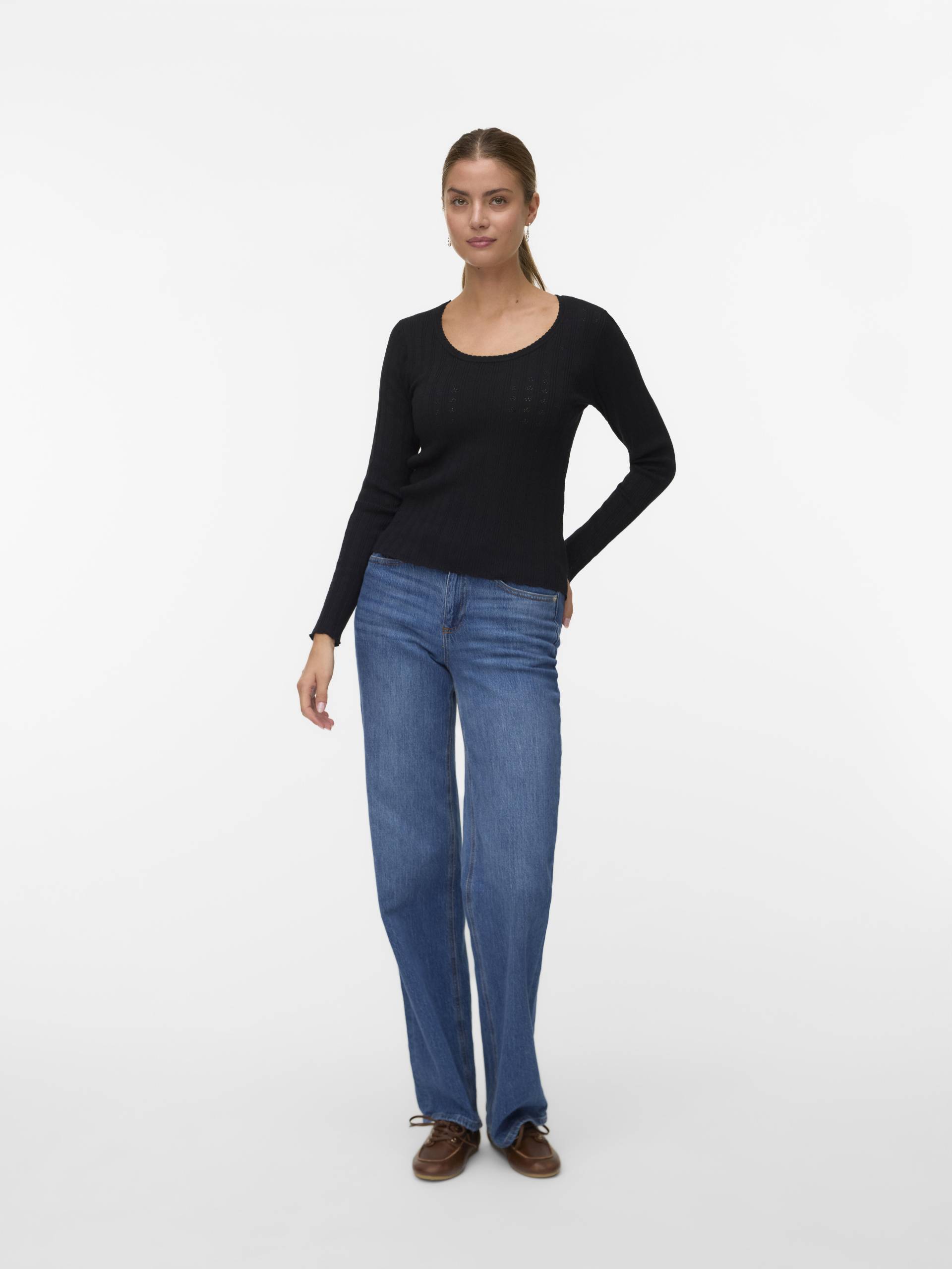 VERO MODA - VMWILLOW POINTELLE LS U-NCK PULLOVER BOO black - Gr. - XS von VERO MODA