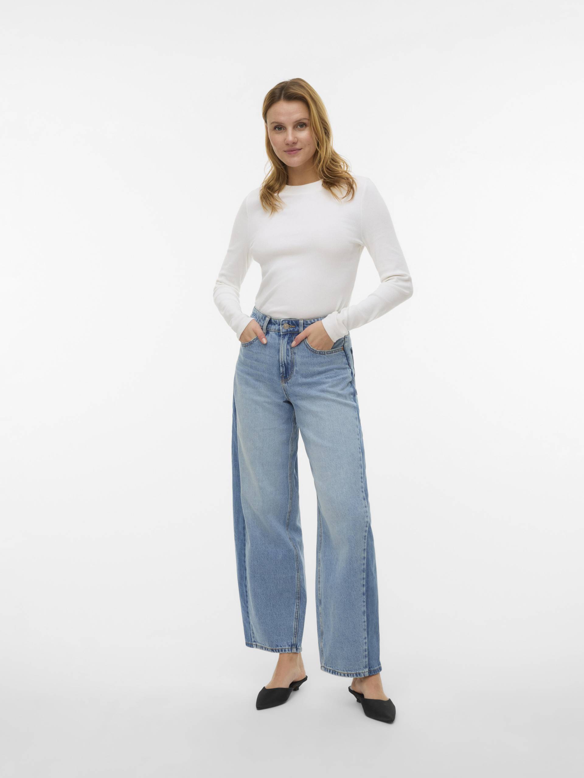 VERO MODA - VMZELDA HR BAREEL TWO TONED DNM JEANS medium blue denim - Gr. - 25/30 von VERO MODA