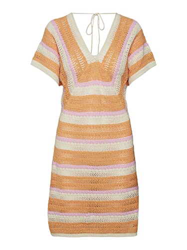 VERO MODA Women's VMALANIA SS Short Dress Kleid, Birch/Detail:W. Mock ORANGE + BONBON, S von VERO MODA