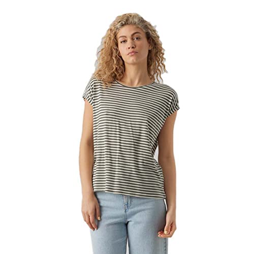 VERO MODA Damen VMAVA Plain SS TOP Stripe GA JRS NOOS T-Shirt, Laurel Wreath/Stripes:Pristine, XS von VERO MODA