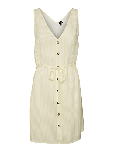 Vero Moda Women's VMBUMPY SL Short Dress WVN NOOS Kleid, Snow White/Stripes:Lemom Meringue, M von VERO MODA