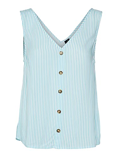 Vero Moda Women's VMBUMPY SL WVN NOOS Top, Snow White/Stripes:Bachelor Button, S von VERO MODA