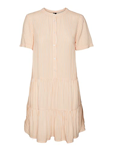Vero Moda Women's VMBUMPY SS Short Dress WVN NOOS Kleid, Snow White/Stripes:Mock orange, M von VERO MODA