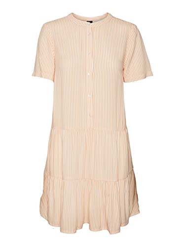 Vero Moda Women's VMBUMPY SS Short Dress WVN NOOS Kleid, Snow White/Stripes:Mock orange, XS von VERO MODA