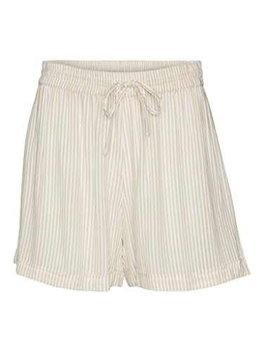 VERO MODA Women's VMBUMPY WVN NOOS Shorts, Snow White/Stripes:Irish Cream, L von VERO MODA