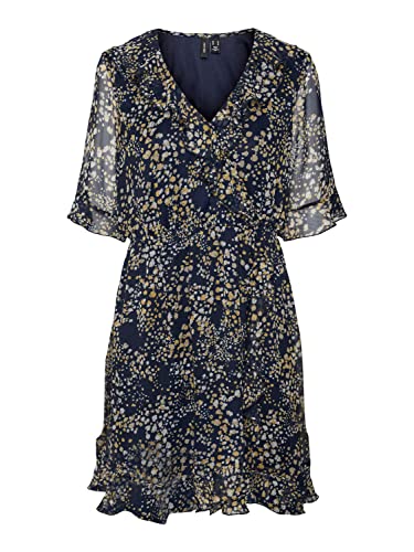 VERO MODA Damen Vmdora Kaya 2/4 Short Dress Wvn Ga Kleid, Navy Blazer/Aop:dora, S von VERO MODA