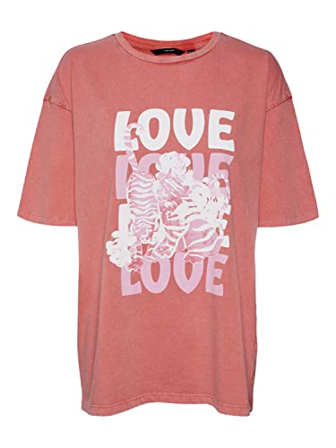 VERO MODA Women's VMDUACODY SS Long TOP JRS T-Shirt, Bittersweet/Print:Love Tiger, XS von VERO MODA