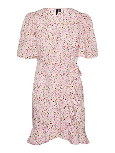 VERO MODA Women's VMEMMA Henna 2/4 Short WRAP Dress WVN GA Kleid, Parfait Pink/AOP:Mille Flower, M von VERO MODA