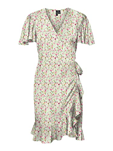 VERO MODA Women's VMEMMA Henna 2/4 Short WRAP Dress WVN GA Kleid, Sprucestone/AOP:Mille Flower, XS von VERO MODA