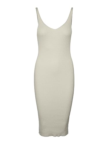 Vero Moda Women's VMGOLD Rib SL V-NCK BELOWKN Dress Kleid, Birch, XL von VERO MODA