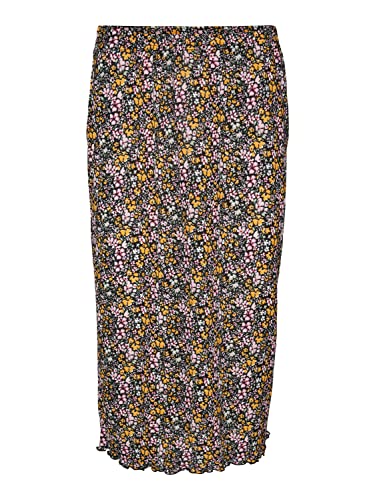 VERO MODA Women's VMJEASY HW Calf Skirt JRS Rock, Black/AOP:Cille Radiant Yellow, L von VERO MODA