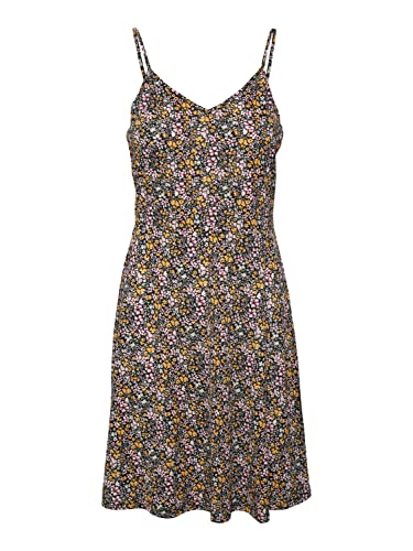 VERO MODA Women's VMJEASY Singlet Short Dress JRS Kleid, Black/AOP:Cille Radiant Yellow, S von VERO MODA