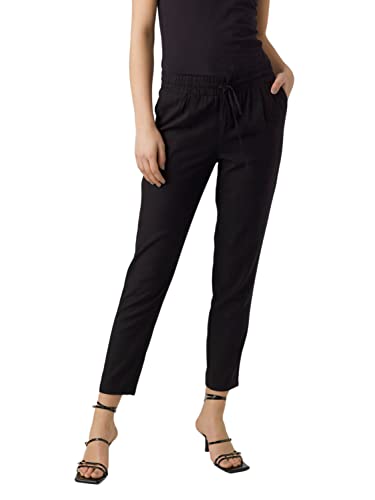 VERO MODA Damen Legere Leinen Stoffhose Casual Schlupfhose Lockere Ankle Pants, Farben:Schwarz, Größe:S von VERO MODA