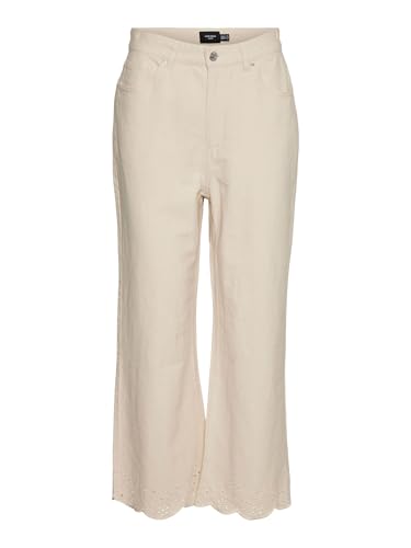 VERO Moda Damen Vmkathy SHR Wide Crop Emb. Jeans, Ecru, 31W / 32L EU von VERO MODA