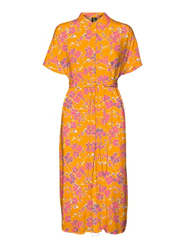 Vero Moda Women's VMMENNY SS Calf Shirt Dress WVN GA Kleid, Radiant Yellow/AOP:Mille, M von VERO MODA