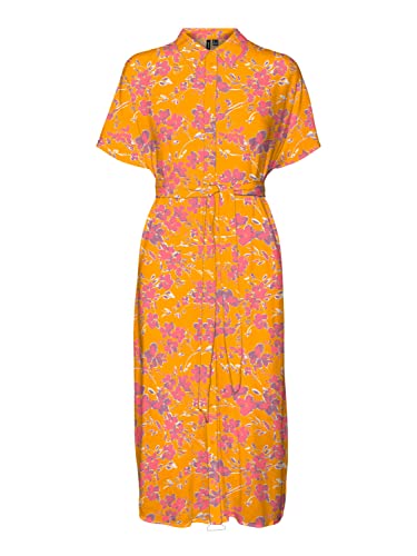 Vero Moda Women's VMMENNY SS Calf Shirt Dress WVN GA Kleid, Radiant Yellow/AOP:Mille, XS von VERO MODA